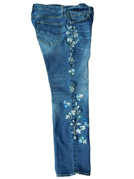 DRIFTWOOD Audrey High Rise Straight Leg Embroidered Jean | Floral | VGUC | 32 - Picture 7 of 11